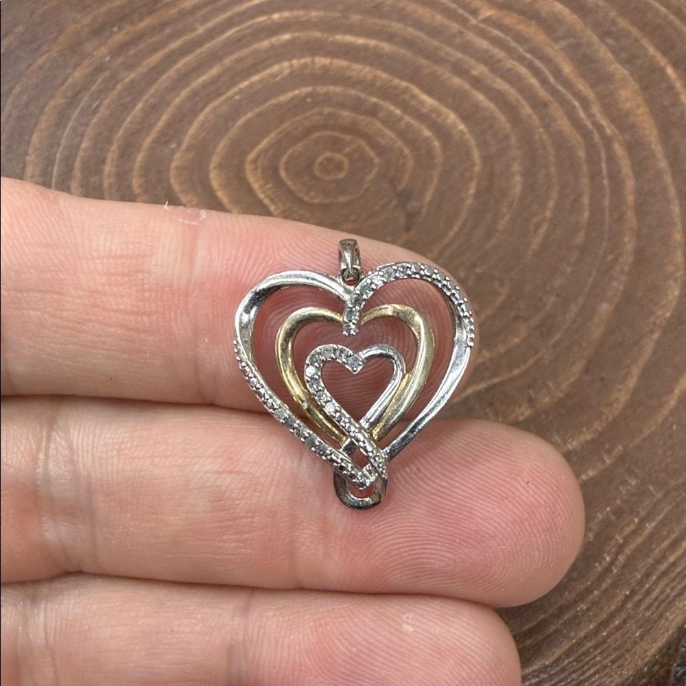 Elegant Sterling Silver and Gold Heart Pendant with Genuine Diamonds